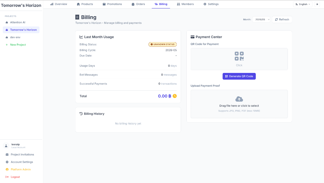 Bot as a Service dashboard
